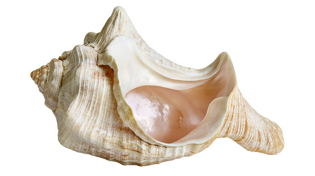 Large spiral conch shell with textured exterior and smooth interior