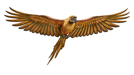 Golden macaw parrot with wings spread wide © Thaddeus