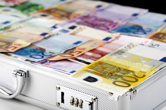 Euro bank notes in case, close-up