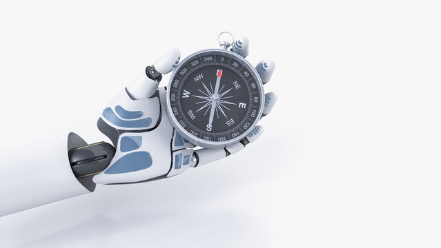 Robot hand holding compass