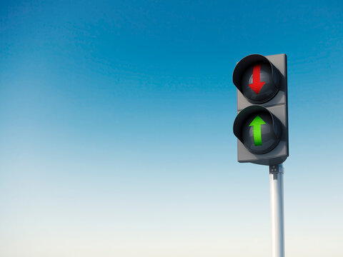 Sky and traffic light, red and green arrow sign, 3D Rendering