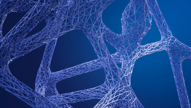 Abstract organic grid structure in blue, 3d rendering