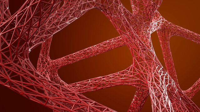 Abstract organic grid structure in red, 3d rendering