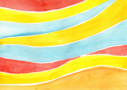 Abstract watercolor painting shows a colorful pattern and copy space
