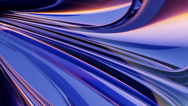 Abstract violet chrome 3d rendering with sleek linear motion