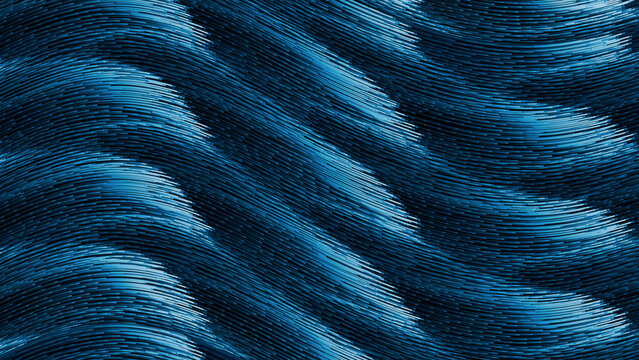 Blue abstract 3d rendering shows a continuous parallel wave pattern