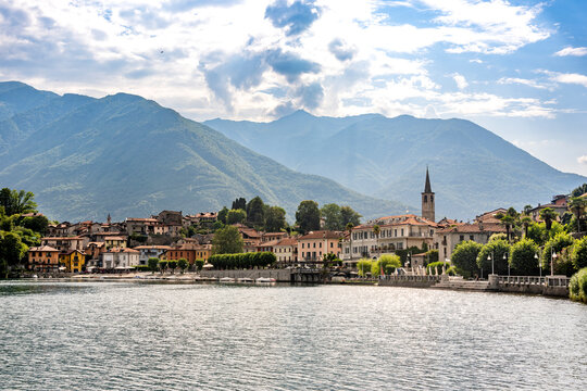 The scenic town of Mergozzo borders the beautiful lake in Italy