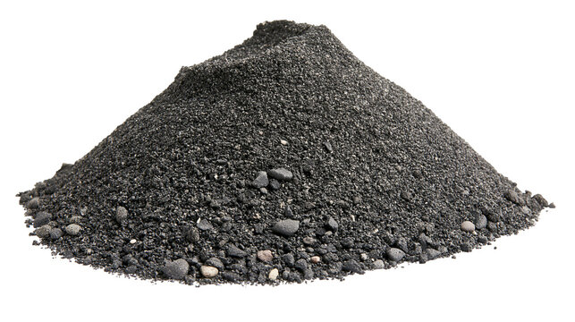 Pile of dark grey volcanic sand and small pebbles