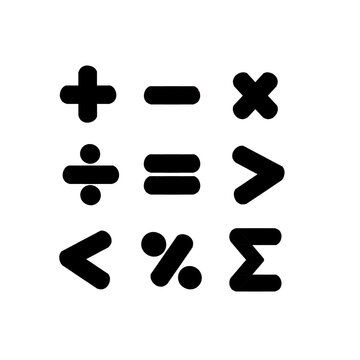Black Mathematical Symbols Set Isolated on  Transparent Background