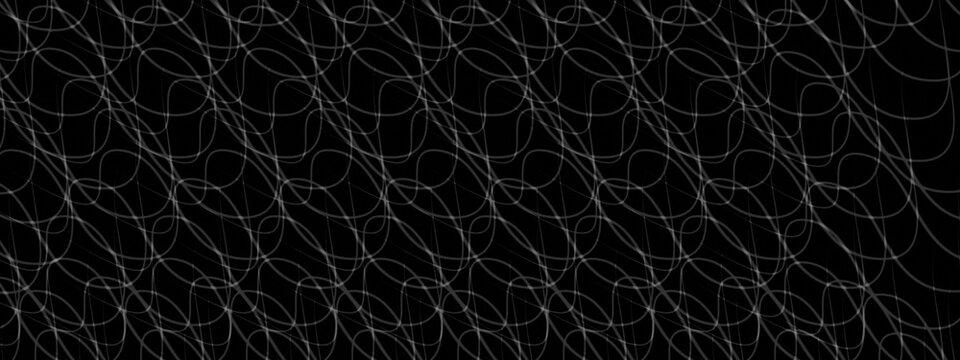 "Abstract Black Background with White Curved Line Pattern and Seamless Swirl Texture"