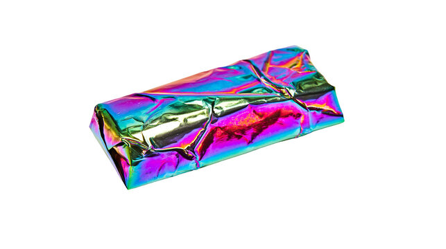 Iridescent foil wrapped candy bar
