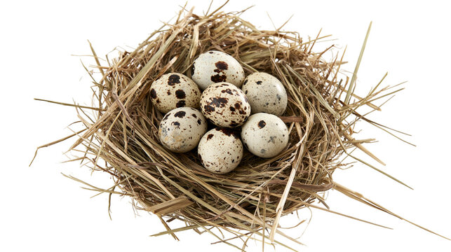 Quail eggs in natural straw nest