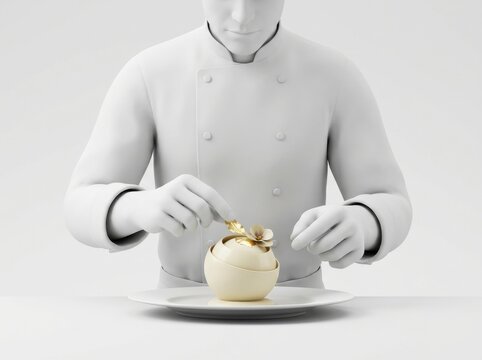 Luxury Culinary Service, Chef preparing handcrafted signature dessert with delicate decoration 