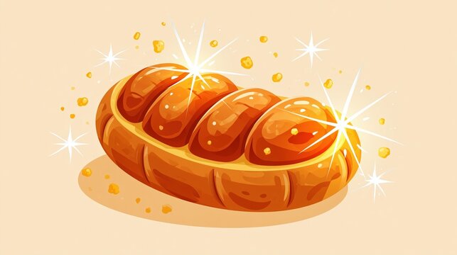 Flat vector illustration of a mitochondrion cell with stylized energy particles radiating outward, minimalist geometric design, warm pastel orange and yellow palette