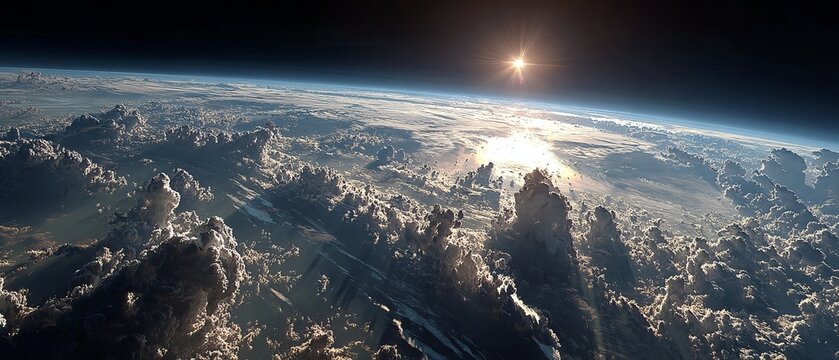 Earth from space - A breathtaking view of clouds and sunrise.