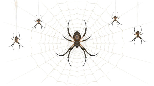 Large spider and smaller spiders on web