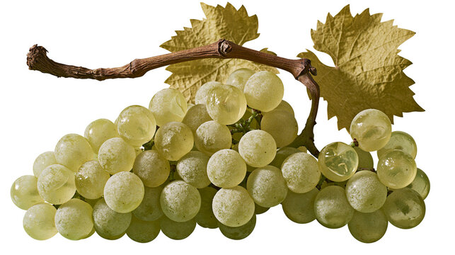 Green grapes with stem and leaves