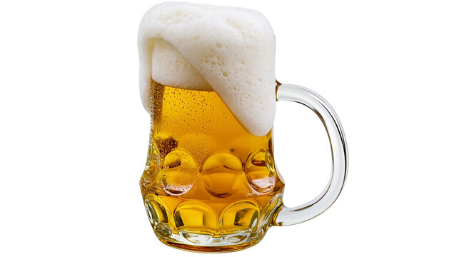 Beer mug with frothy head and condensation