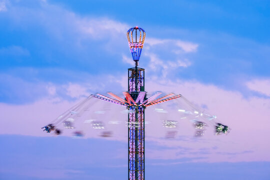 Germany, Bavaria, Munich, View of Oktoberfest fair, Jule Verne Tower