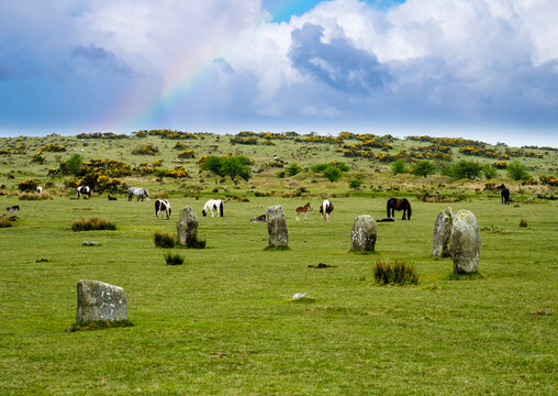 UK, Cornwall, Bodmin Moor, stone circle 'The Hurlers'
