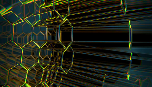 Abstract glowing hexagonal wireframe represents digital connectivity