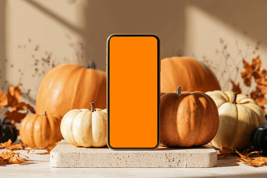 Halloween Smartphone Mockup Surrounded by Pumpkins