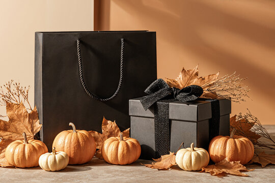 Halloween Gift Box and Shopping Bag with Pumpkins