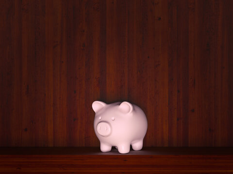 Piggy bank symbolizing financial stability and savings on wooden background