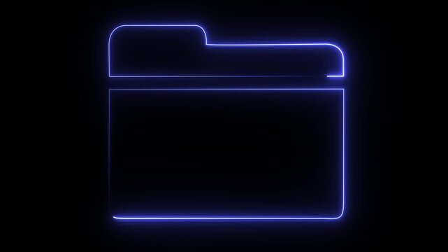 a digital graphic depicting a neon blue outline of a file folder with a play button icon centered on it.