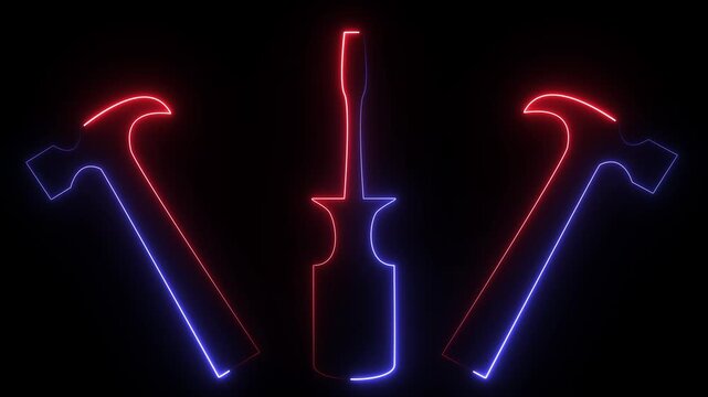 A digital graphic featuring neon-style glowing repair tools.