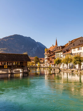 Switzerland, Bern, Bernese Oberland, Interlaken, Old town, Aare river