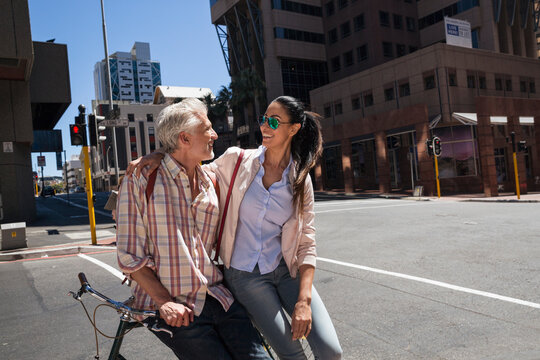 Mature couple meeting in the city