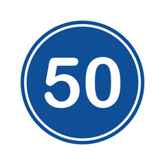 Obraz premium Blue circular traffic sign with white number fifty indicating minimum speed limit isolated on white