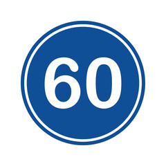 Fototapeta premium Blue circular traffic road sign indicating a minimum speed limit of sixty kilometers per hour for vehicle safety