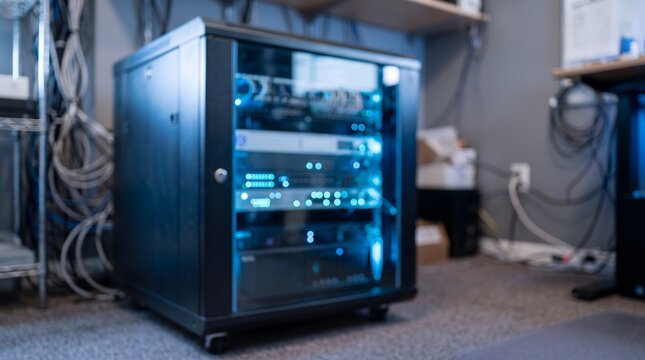 Server racks installed in network cabinet