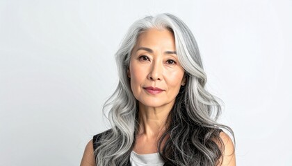 Fototapeta premium Profile Portrait of Elegant Silver-Haired Woman with Graceful Aging Beauty
