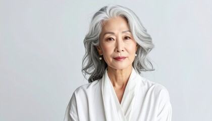 Fototapeta premium Profile Portrait of Elegant Silver-Haired Woman with Graceful Aging Beauty