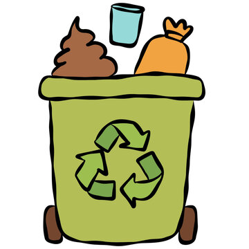 Compost Recycling Bin with Food Waste Sustainable Zero Waste Eco Friendly Doodle Illustration
