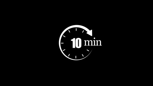 Countdown timer animation: 10-minute clock with smooth sweeping second hand for urgency deadlines 10-minute timer