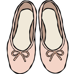 Peach Ballet Flats with Bow Detail Hand Drawn Balletcore Feminine Fashion Doodle Illustration © Saltyarts design
