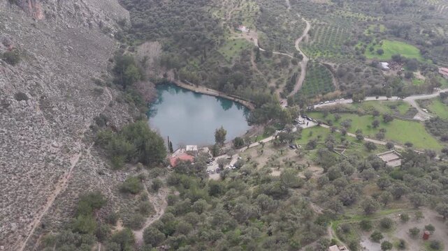 Top Down Aerial View of Zaros Lake in Crete, Greece