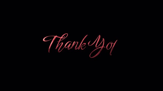 Elegant red metallic cursive Thank You text animation with liquid splashes and droplets on a black background for luxury greeting cards and video intros