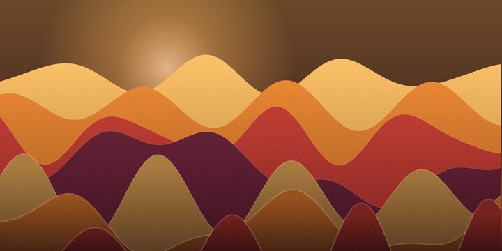 Abstract landscape background, with layered rolling, hills in warm, sunset colors of, orange and yellow