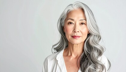 Fototapeta premium Elegant Silver-Haired Senior Woman in High-Fashion Beauty Portrait
