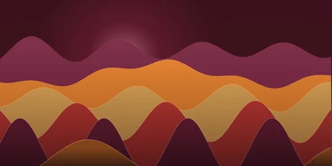 Fotobehang Bordeaux Abstract landscape with overlapping, curved hills in shades of purple, orange, and dark brown mountains  © Sabbir