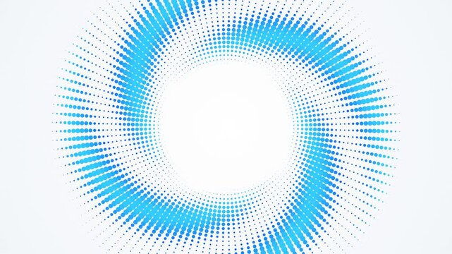 Clean white background with a twisting azure blue halftone dot vortex. This seamless abstract motion graphic loop is perfect for modern corporate and futuristic tech designs.