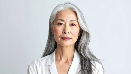 Fototapeta premium Monochrome Editorial Portrait of Chic Silver-Haired Senior Woman