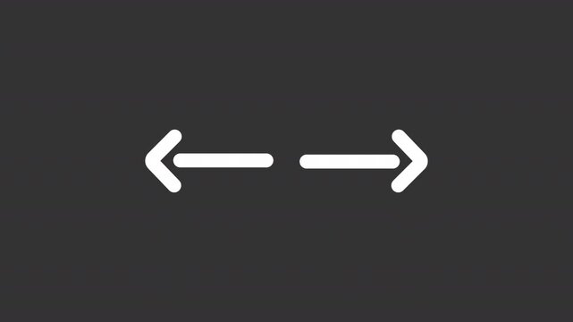 Animated symmetrical dual arrows white line icon. Opposite direction moving pointers animation. Expansion of modern digital boundaries. Isolated element on dark background. Alpha transparent video