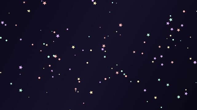 Dark purple background with floating pastel stars and dots. This cute seamless motion graphic loop is perfect for lo-fi aesthetic designs and magical fantasy videos.