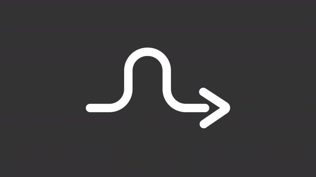 Animated adaptable path forward white line icon. Route change animation. Dynamic roadmap. Direction pointer. Isolated element on dark background. Alpha transparent video